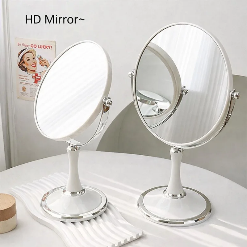 Double-Sided Vanity Mirror with Magnification, Vintage Ins Style Large Desktop Makeup Mirror for Bedroom Dresser