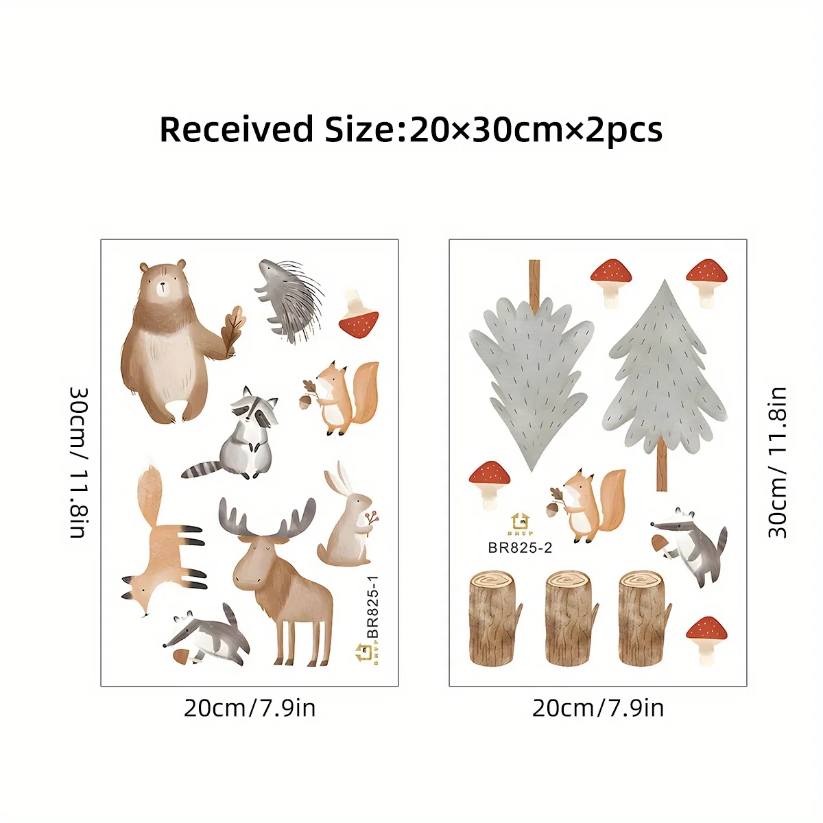 2PCS Cartoon Cute Brown Bear Deer Fox Tree  Animal Wall Sticker for Bedroom Living Room Nursery Decoration Wall Decals