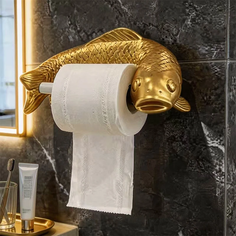 Golden Carp Rollenpapierhalter für Badezimmer, Toilettenpapierhalter, ohne Bohren, Wandmontage, Aufbewahrungsregal, Dekoration, Geschenk für die Familie