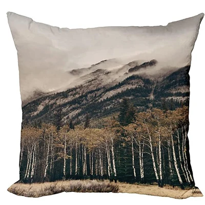 Short Plush Cushion Cover, Snow Mountain Forest Natural Outdoor Landscape Pattern Printed Pillowcase  45x45 pillow case