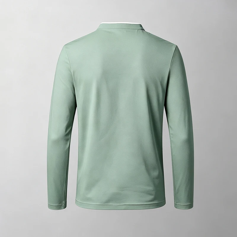 Herren-Polohemd mit Stehkragen, langärmelig, mit Brusttasche, ideal für Spaziergänge im Freien, Wochenendausflüge und Freizeitaktivitäten. – Detail 5