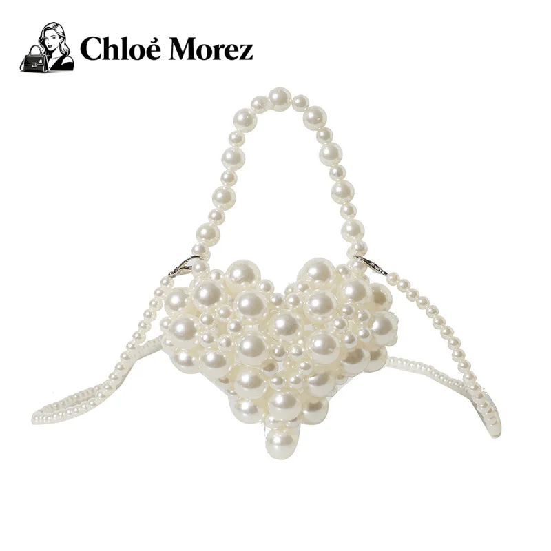 

Bags, Pearl Bags, Heart-shaped Design Handbags, Fashionable Hollow Out Personalized Crossbody Woven Bags