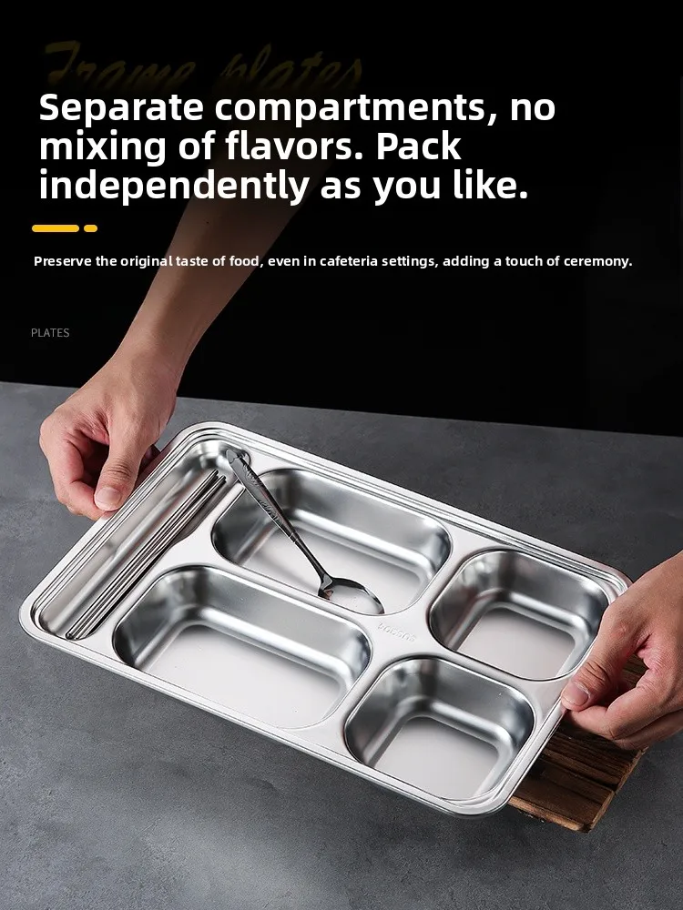 304 الفولاذ المقاوم للصدأ الصينية Sle طبق عشاء الكبار أربعة معرف خمسة معرف طالب المنزل صندوق الأرز طبق الغداء التقسيم الكبار... #3