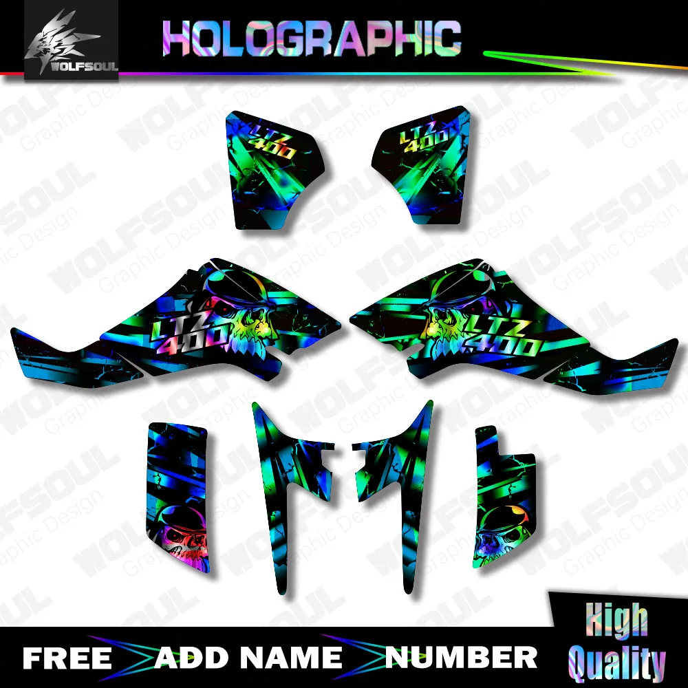 Motorcycle Holographic Background Decals Graphics Sticker Kit DECO Dekor For Suzuki LTZ 400 2003 2004 2005 2006 2007 2008 Custom