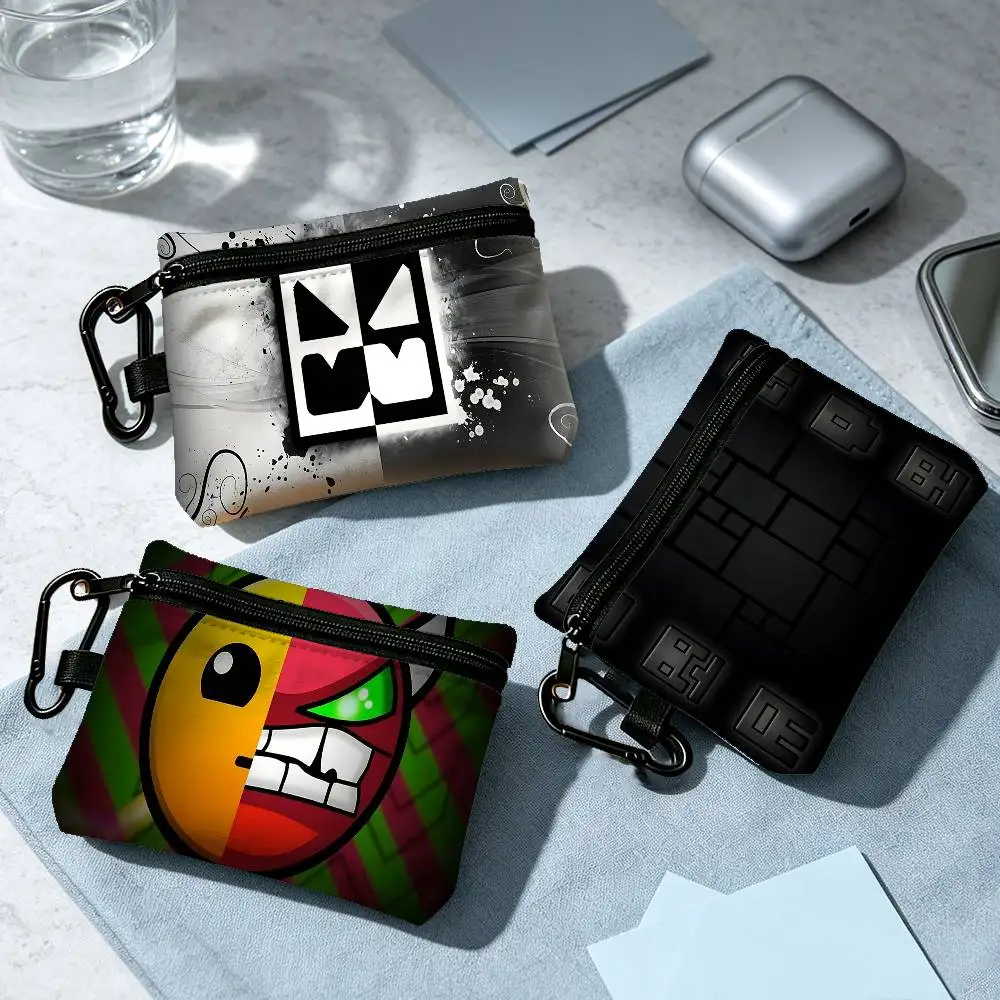 Video Game Geometry Dash Fashion Wear-resistant Oxford Cloth Coin Purse Portable Backpack Hanging Card Storage Bag