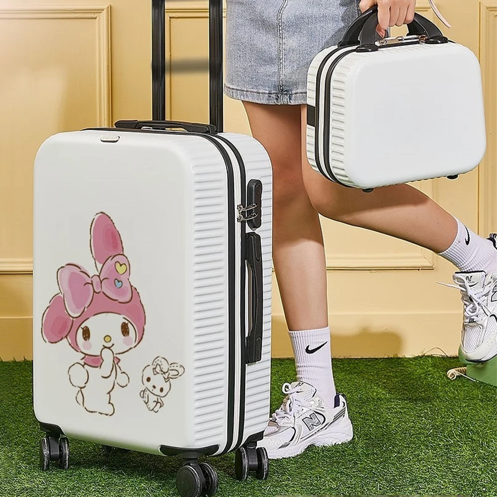 Sanrioed My Melody18-26 Inches Trolley Case Cute Suitcase Anime Kawaii Mute Universal Wheel Student Travel High Capacity Storage