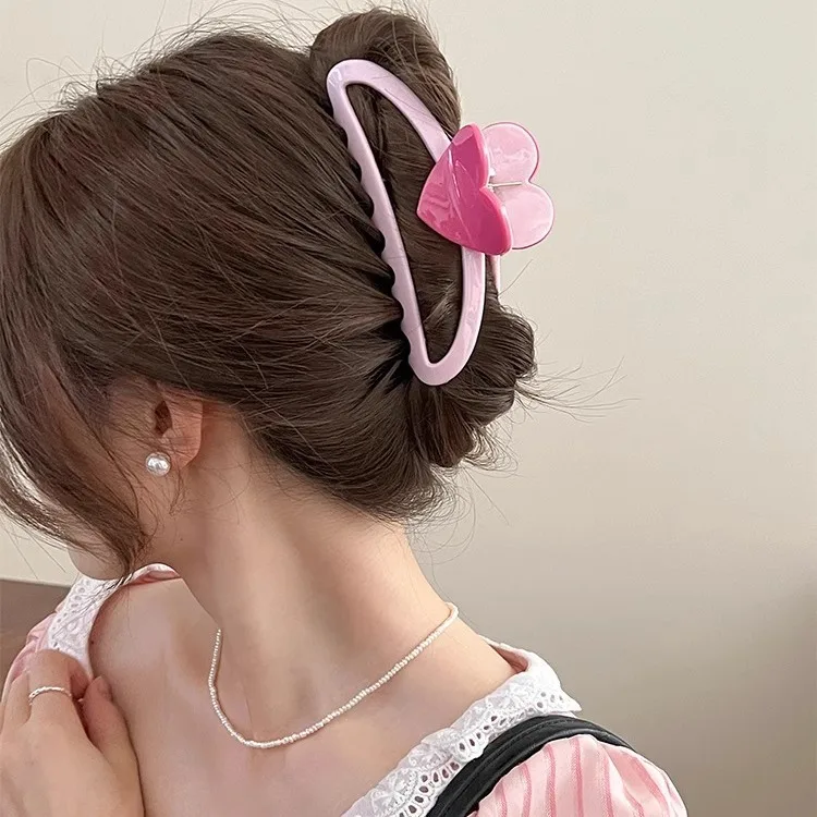 

Pink Heart Hair Clips Set for Women - Cute Hair Claw & Edge Clips, Non-Slip Romantic Boho Accessories, Valentine Gift"