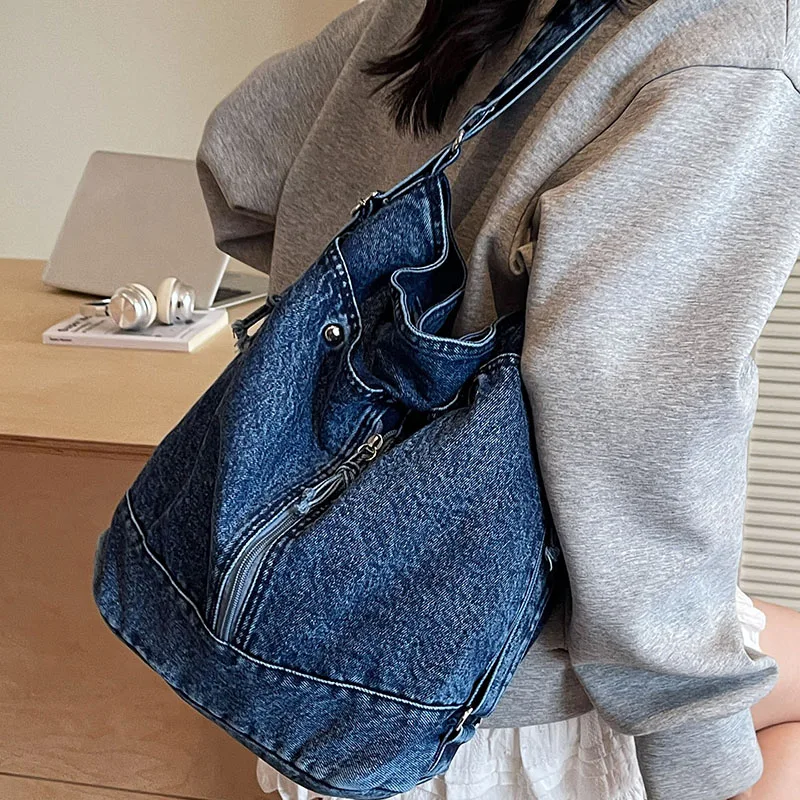 حقيبة كروس يومية من قماش الدنيم 2025 حقيبة كتف واحدة عصرية جديدة لجميع المواسم حقيبة يد نسائية خفيفة الوزن غير رسمية #5