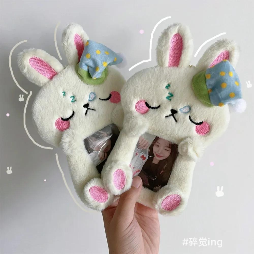 New Cute Rabbit Card Protector PVC ID Protection Set Idol Photo Holder Slide Cover Card Bag Cartoon Plush Photocard Holder