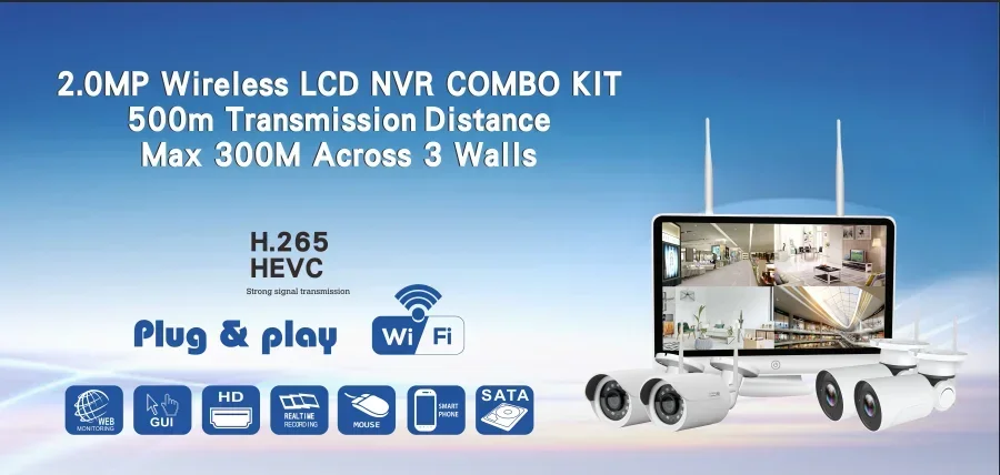 3MP 4 channel WIFI KITS with monitor 12.5