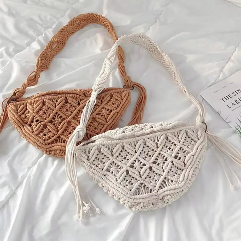 Boho torby czeska torebka Crossbody ręcznie tkana bawełniana torba na ramię szydełkowane frędzle plażowa czeska torebka dla kobiet dziewcząt