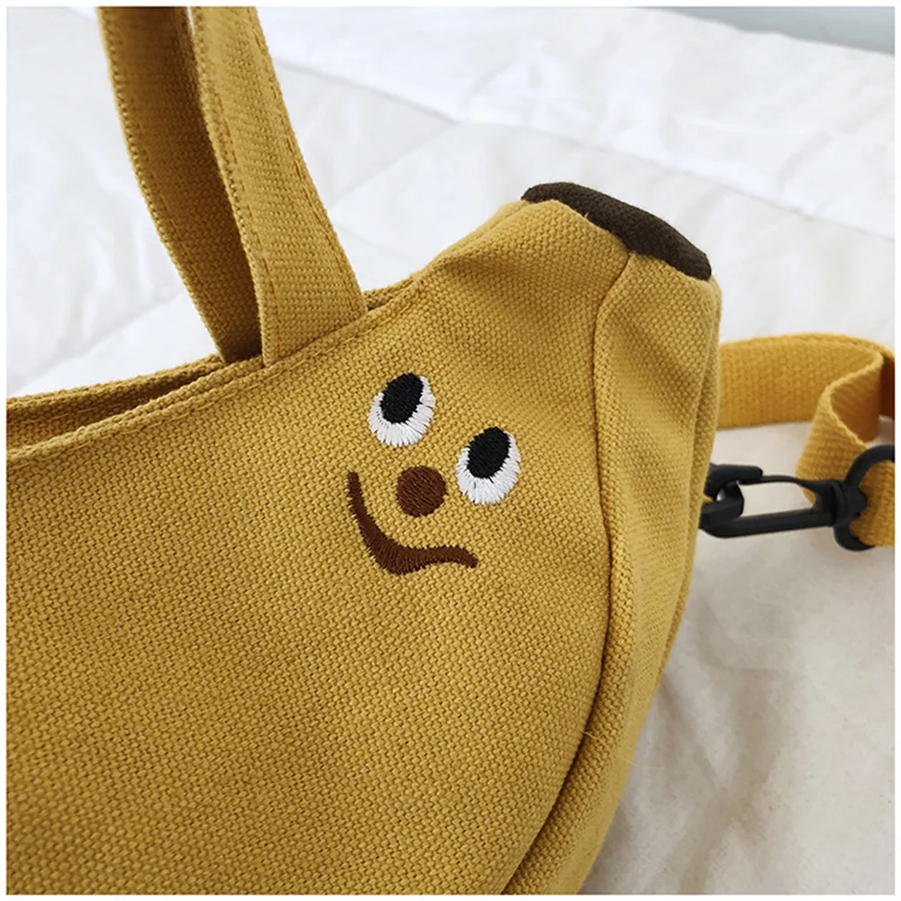 Bolso de mano con bordado de frutas para niña, bolso de mano creativo de plátano y manzana, bolso de un solo hombro, bolso cruzado informal de lona