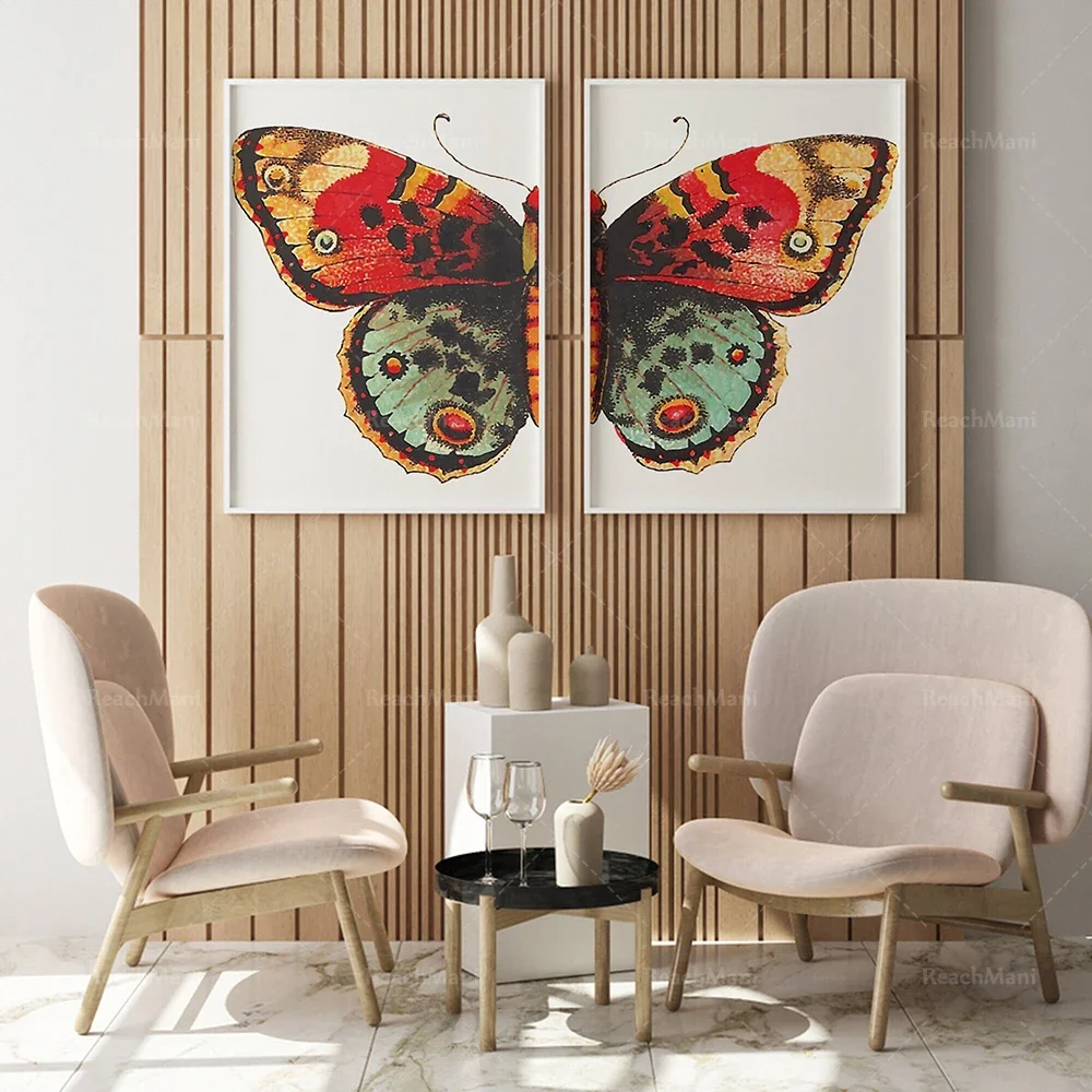 Vintage color butterfly print, piece of bohemian print, Japanese art, Henri Matisse poster, abstract geometric print