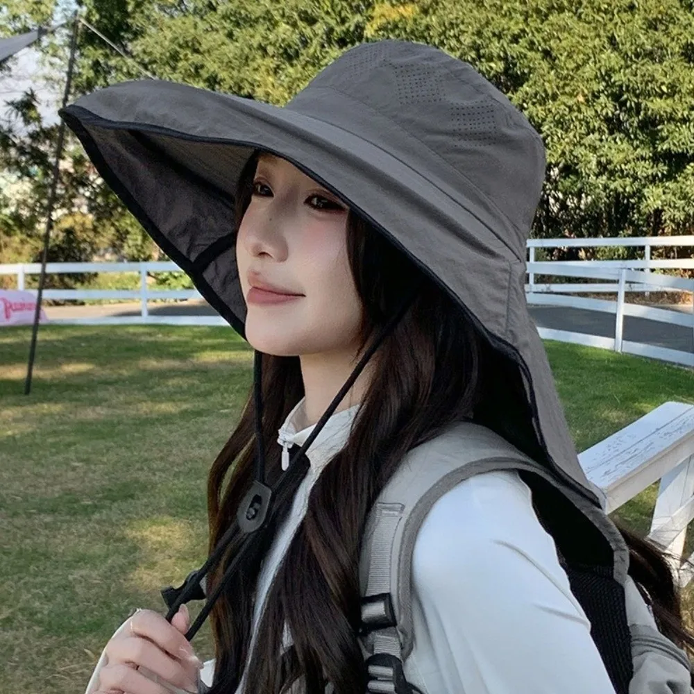 

Simple Solid Color Sunshade Shawl Cap Breathable Wide brim Neck Protection Hat Lightweight Thin Neck Cover Hiking Cap Women