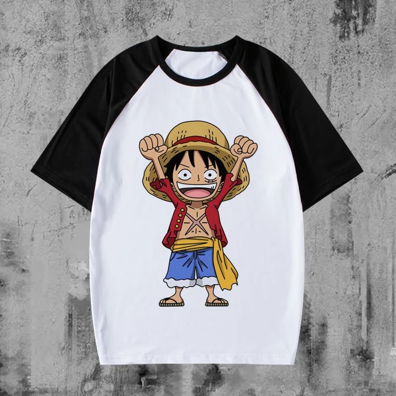 

Летняя одежда Футболка с короткими рукавами в стиле аниме One Piece, мультяшный принт Луффи, мужская и женская быстросохнущая свободная посадка