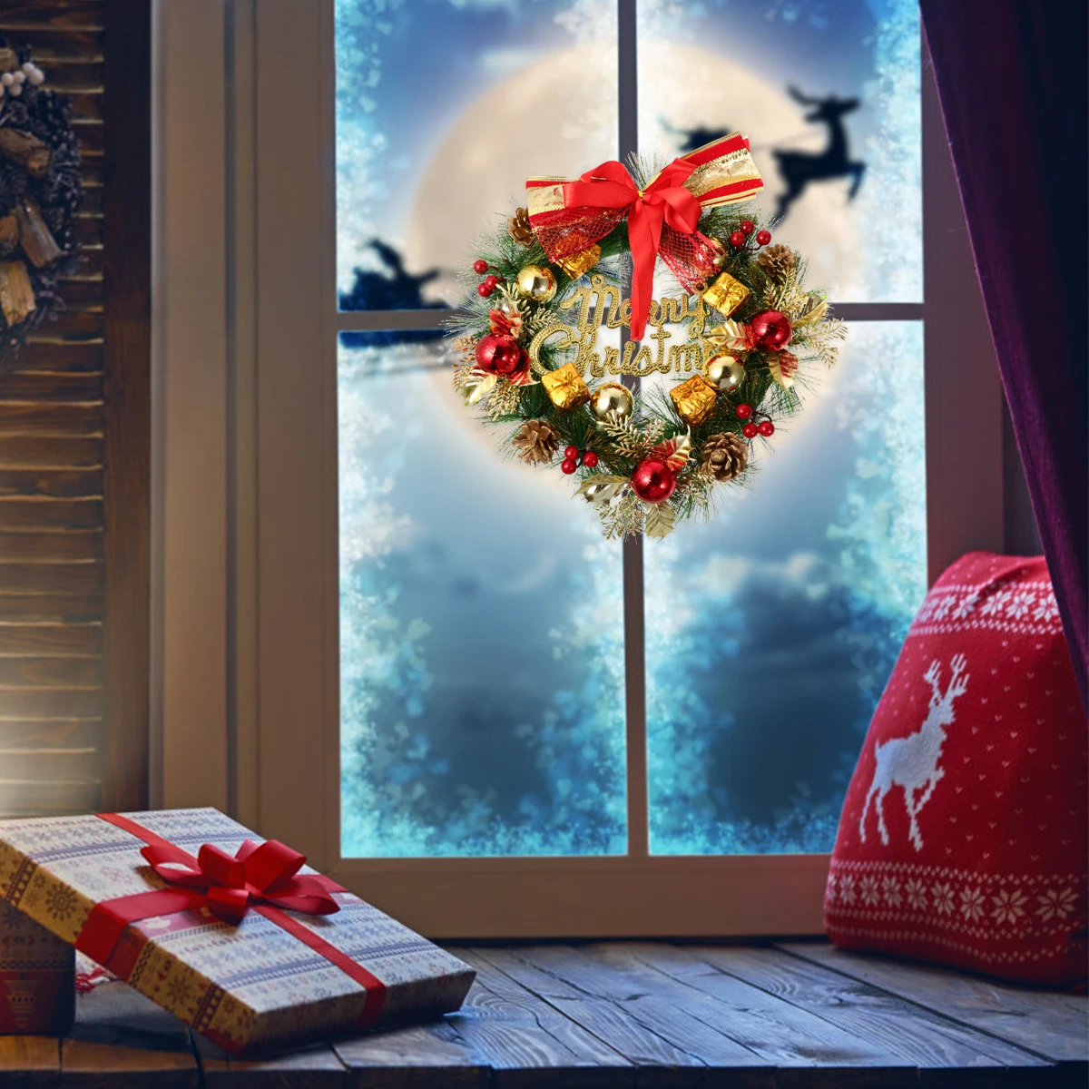

1 pc Christmas Wreath Simulation Flower Decor Hanging Garland Red Party Supply Holiday Pendant Home Wall Decoration
