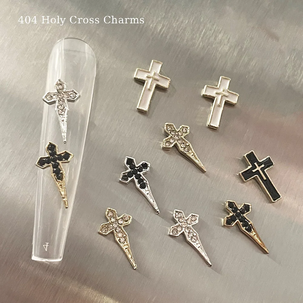 -Needle Cross- Versatile Christian Charms Chrome Style Holy Cross Metal Alloy Classic SS Diamonds Inlay Nail Art Accessories 404