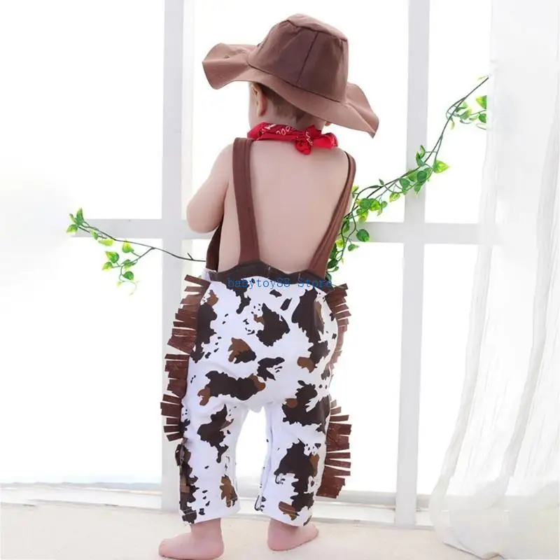 Y4UD Newborn Photoshoot Props Western Cowboy Costume Hat Romper Scarf Baby Photo Suit