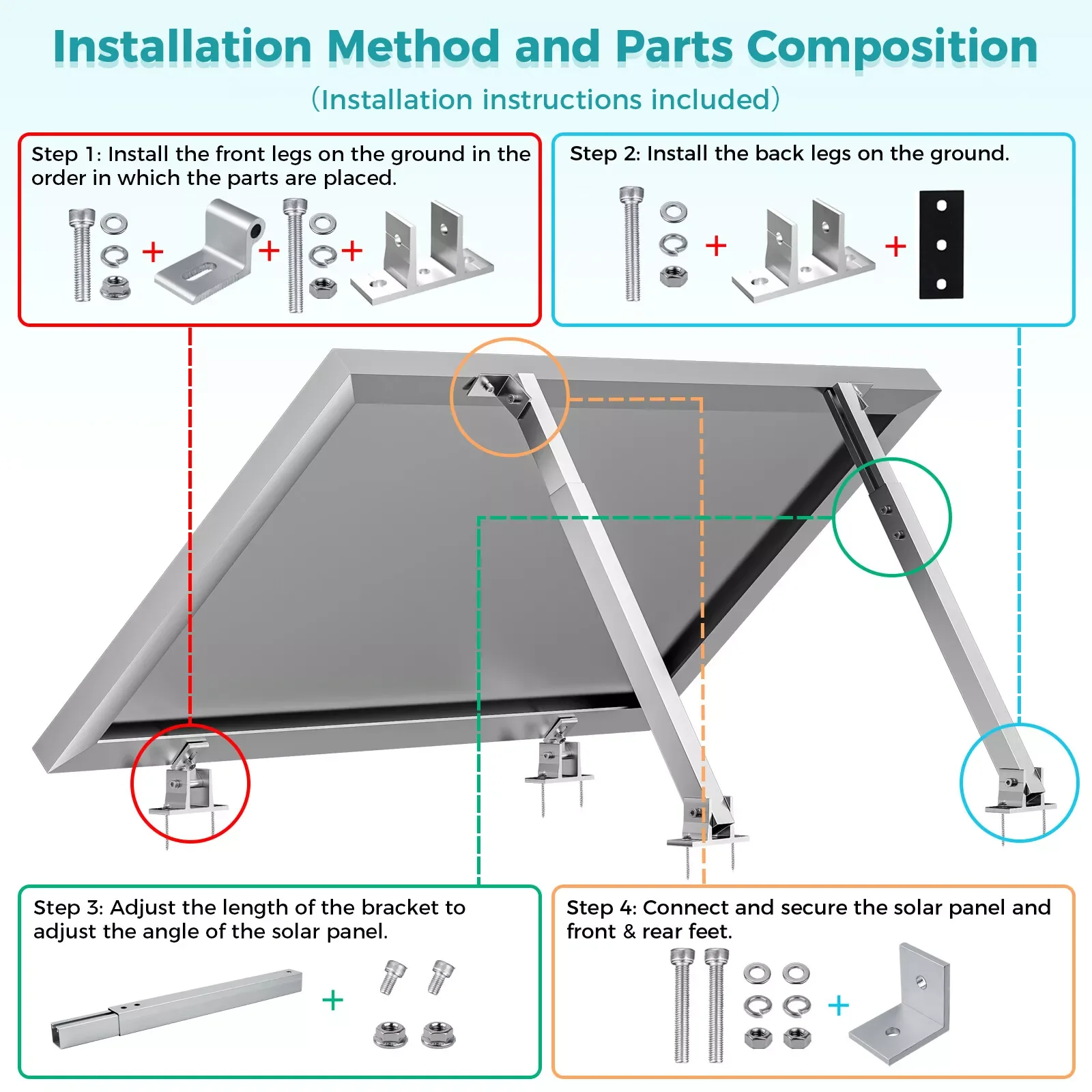 1set Solar Panel Foot Mount Rack Adjustable Solar Panel Tilt Mount Bracket Solar Panel Mount Support Kit For RV Roof Boat