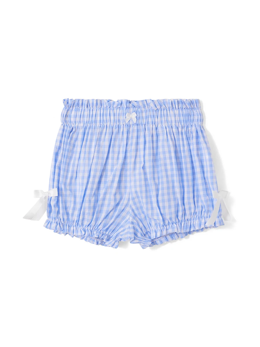 Women Plaid Shorts Elastic Waist Bowknots Casual Shorts Summer Casual Bloomer Shorts