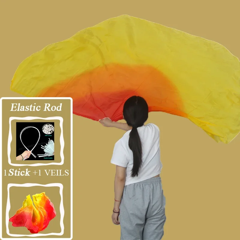 1 قطعة أداء الرقص الشرقي العبادة أعلام مع قضبان الغزل الحرير الحجاب العلم وشاح الشريط اللعب وشاح حريري للأعلام في الهواء الطلق #6