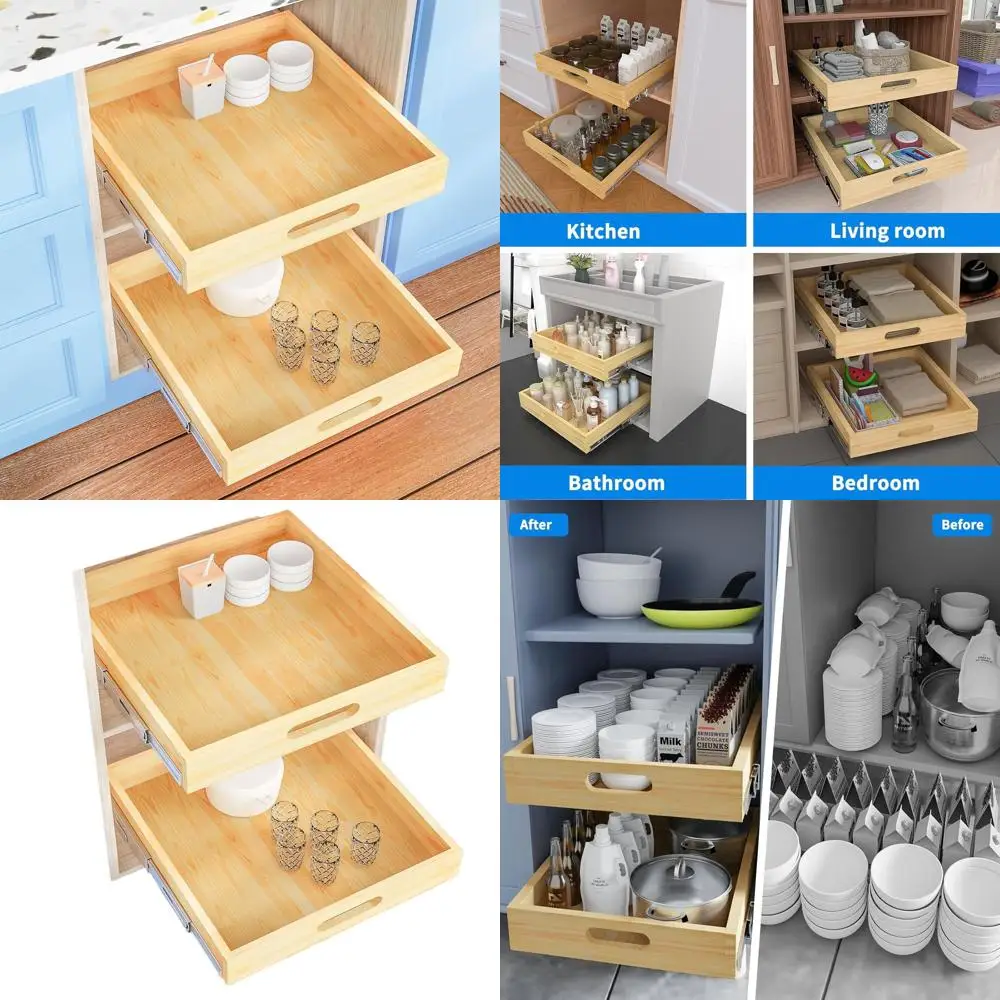 

21 Wide x 21 Deep Pull-Out Wood Storage Shelf for Kitchen Cabinets, Heavy-Duty, Easy Assembly, Pantry Organizer