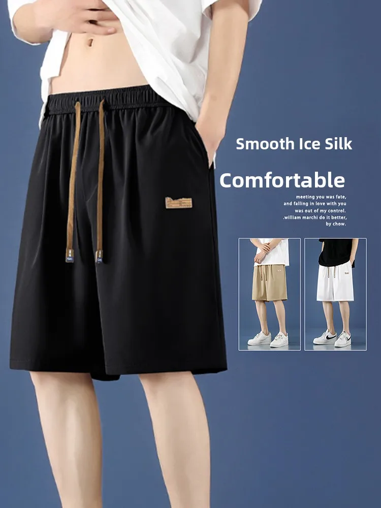 Ice Silk Qui Dry Sports orts Men's Summer New Loose Large Size Boys Casual Five-Quarter Pants Straight Leg Elastic Waist