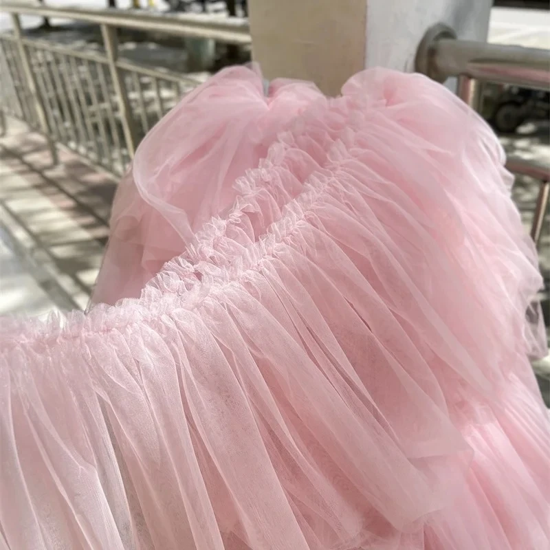 17CM Wide Pink Pleated Chiffon Tulle Lace Applique Ribbon Trim Edge For DIY Sewing Girls Skirt Wedding Dress Fringe Hem Decor