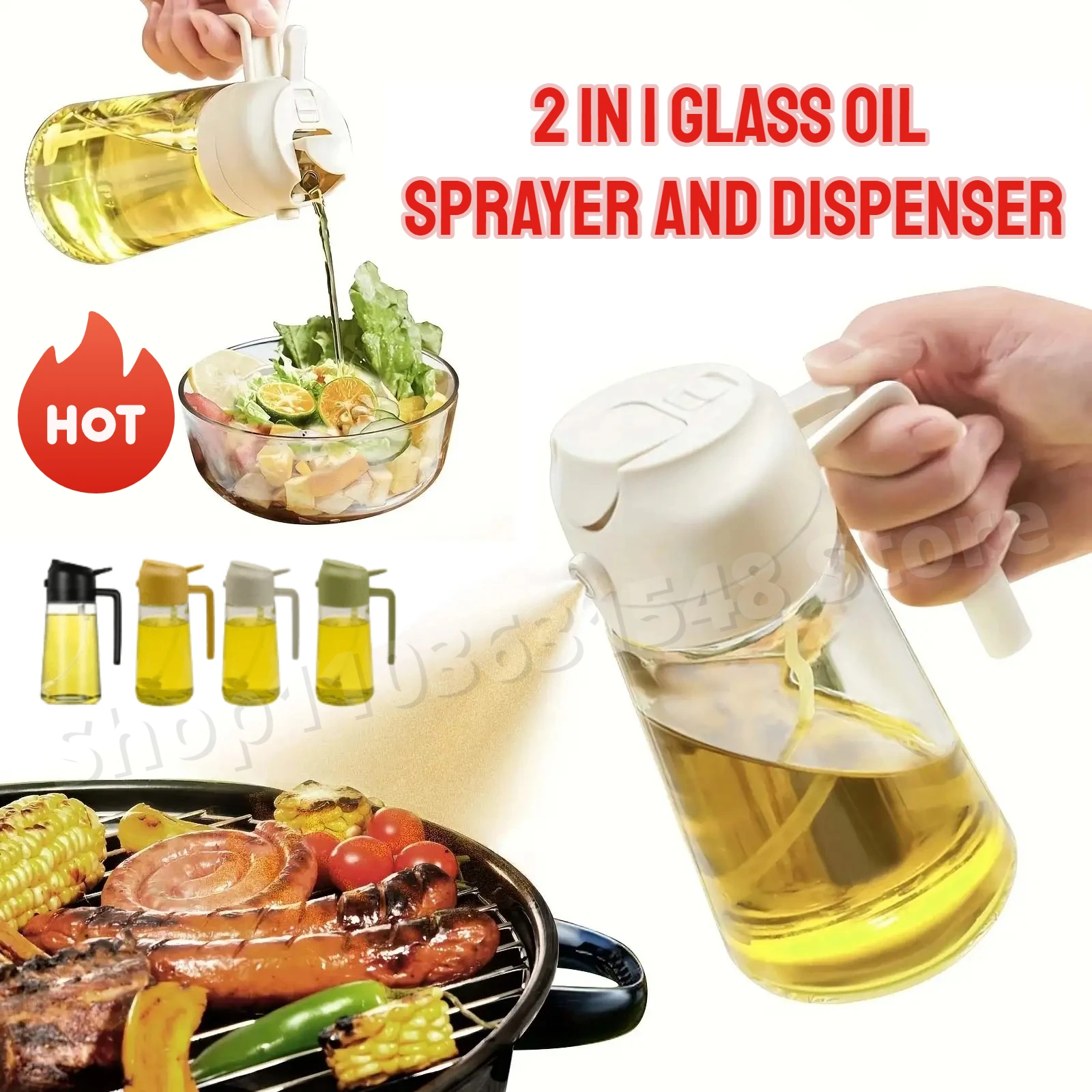 

2in1 Oil Sprayer Glass Bottle for Cooking Anti-leakage Olive Oil Storage Bottle for BBQ Air Fryer Salad Steak Kitchen Supplies