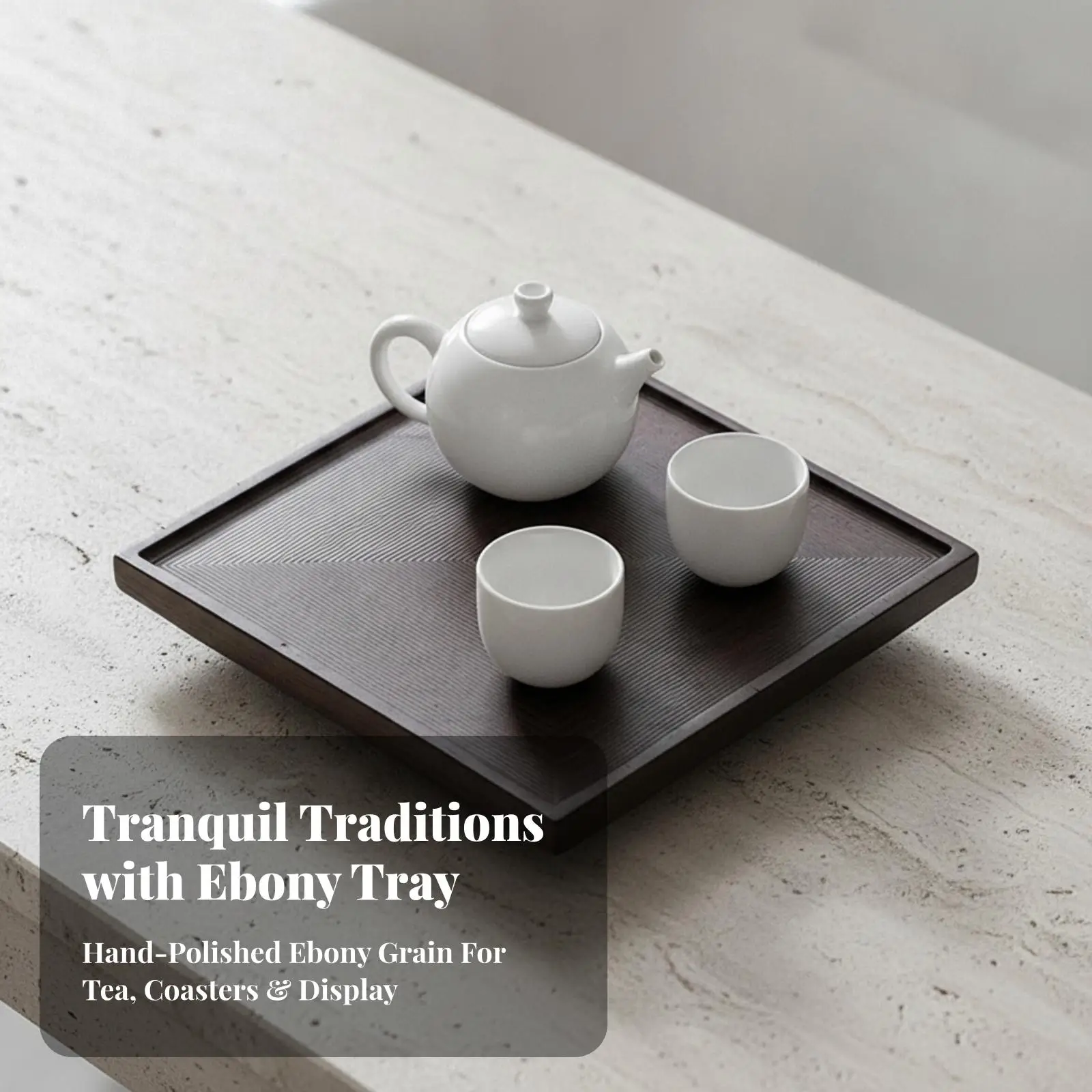 Decorative Wood Tray Solid Ebony Tea Board with Linear Detail for Serving Drinks and Protecting Table Surfaces