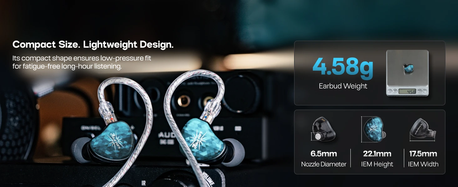 Linsoul Kiwi Ears Stardust 1DD+4BA Hybrid IEM mit ergonomischem Sitz und leichter Konstruktion – Detail 7