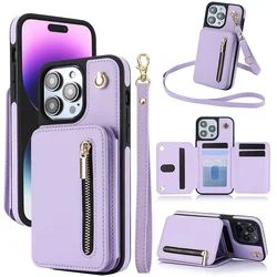 Crossbody Lanyard Zipper Wrist Strap Wallet with Card Holder Phone Case for iPhone 16 15 14 13 12 11 Pro Max X XR 7 8 Plus Cover