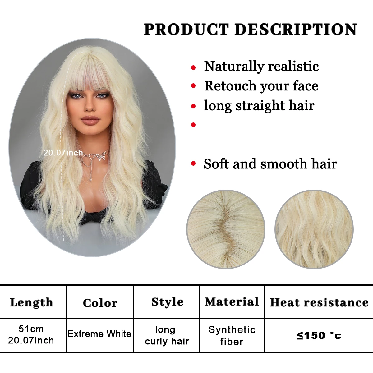 PARK YUN Costume Wig Long Loose Curly White Wig For Women Daily Party High Density Synthetic Layered Curly Wigs With Bangs