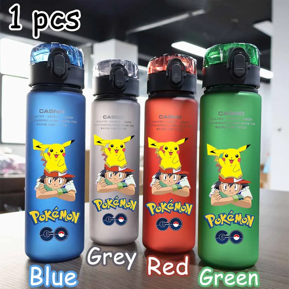 Pokemon Red Blue Green Gray Portable Plastic Cartoon Outdoor Large Capacity Sports Water Bottle 560ML Squirtle Pikachu Charizard