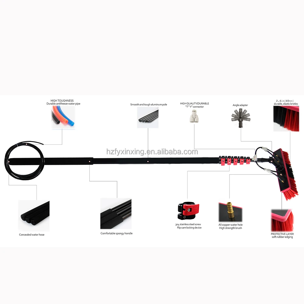 Custom Long Water Fed Pole Solar Panel Brush Outdoor Telescopic High Reach Window Cleaning Pole Extendable Cleaner Tool for Roof