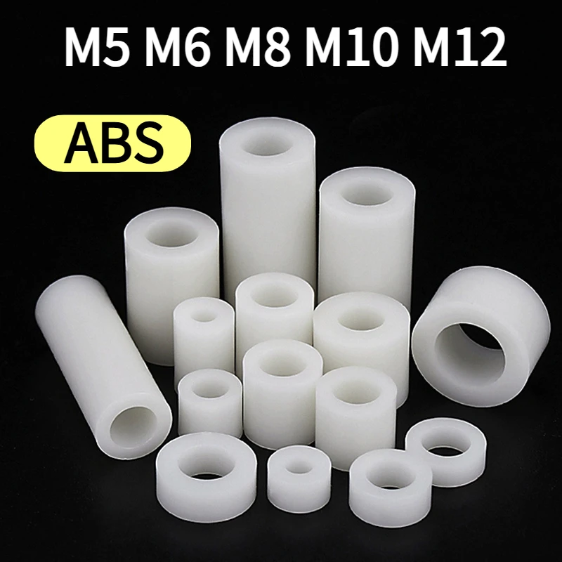 White ABS Nylon Plastic Non-Threaded Spacer Hollow Standoff Washer For PCB Board M5 M6 M8 M10 M12 Screw Bolt