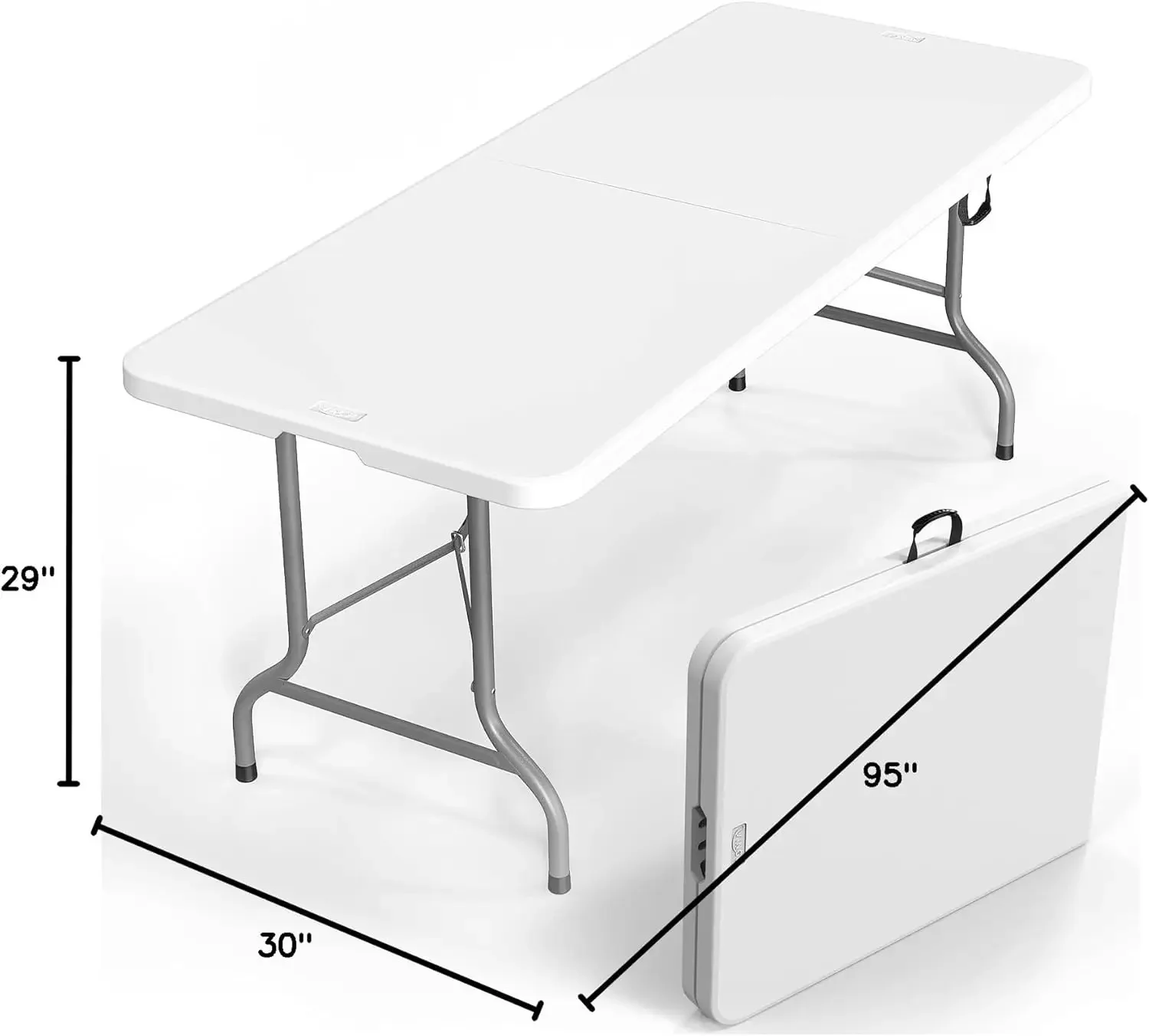 Mesa plegable de plástico de 8 pies, mesa blanca larga portátil para uso interior y exterior, rectangular con asa de transporte