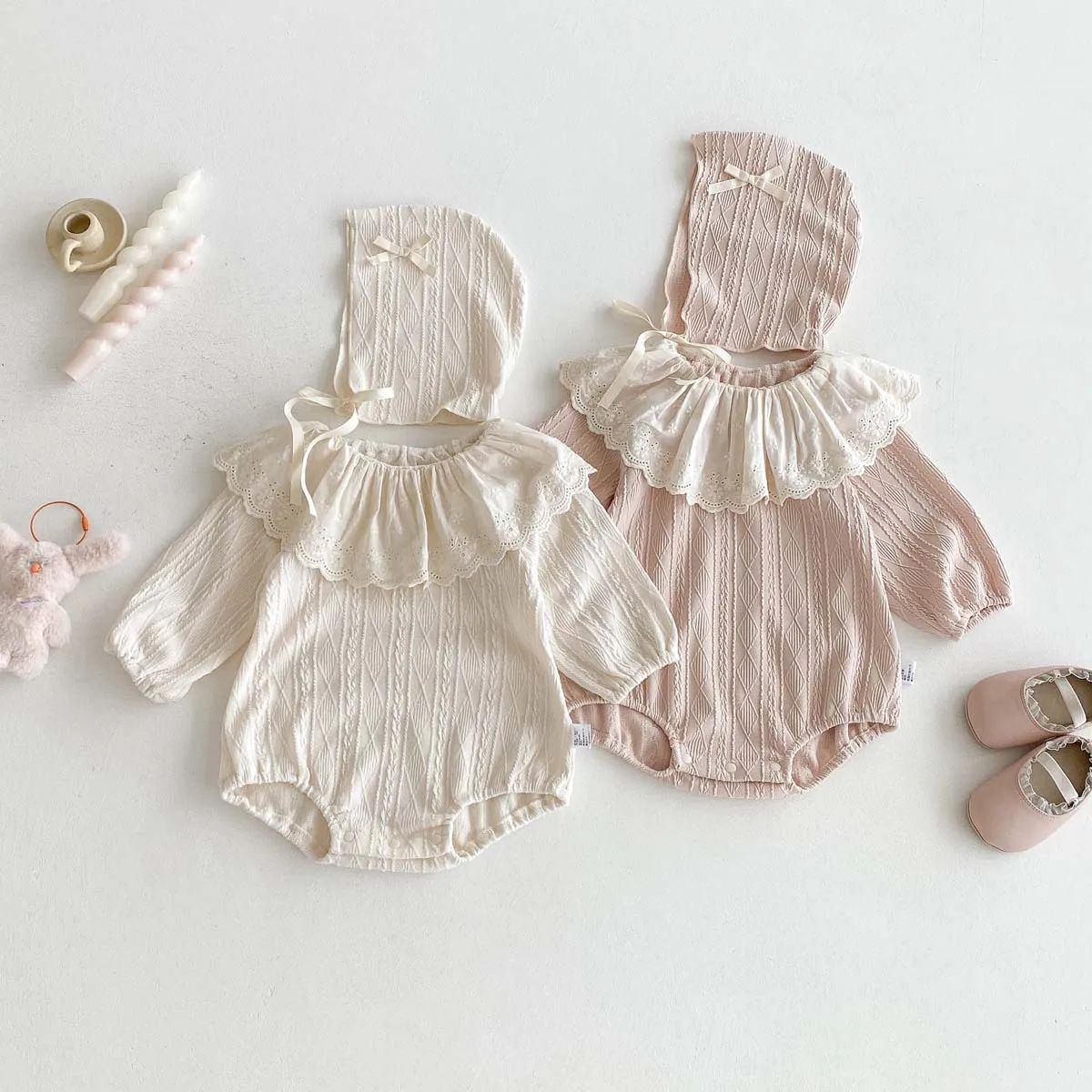 

Spring New Girl Baby Korean Version Long Sleeved Bag Fart Clothes Baby Sweet Lace Doll Collar Jumpsuit Romper