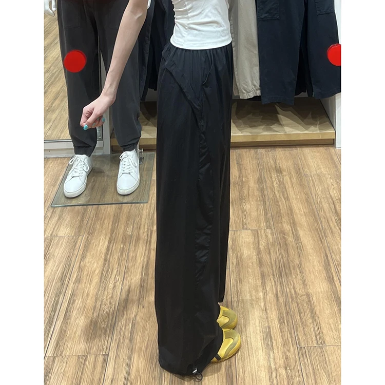 Amerykańskie uniwersalne spodnie robocze damskie na lato, cienkie, luźne, z szerokimi nogawkami, codzienne, proste, z wysokim stanem i elastyczną talią.