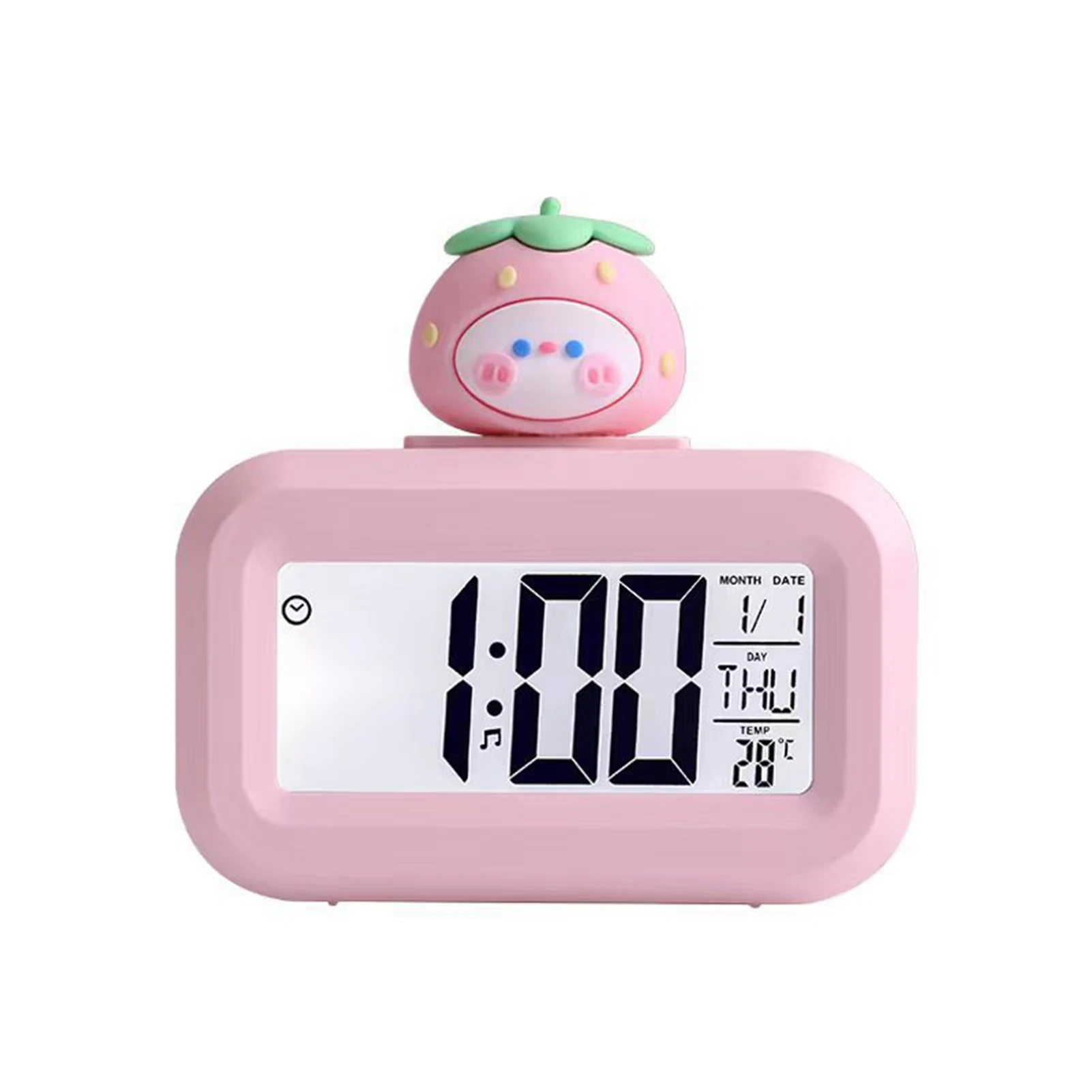Cute Strawberry Digital Alarm Clock Mute Calendar Desktop Alaways On Table Clocks Temperature Electronic LED Clocks Table Clock