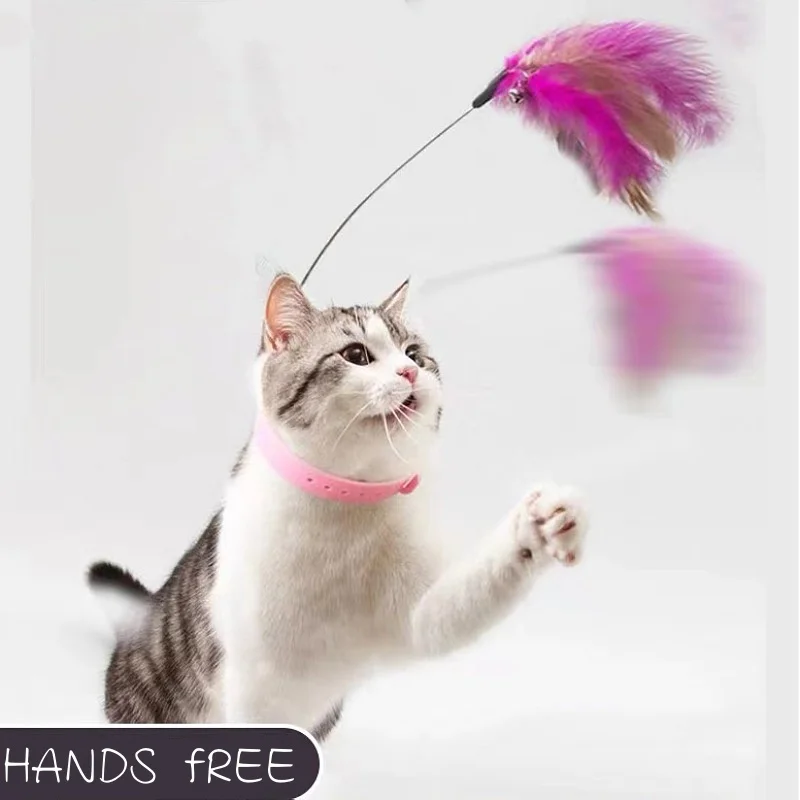 

Automatic Cat Teasing Stick Feather Collar Teaser Cat Toys Interactive Kitten Playing Teaser Wand Training Toy For Cats Supplies