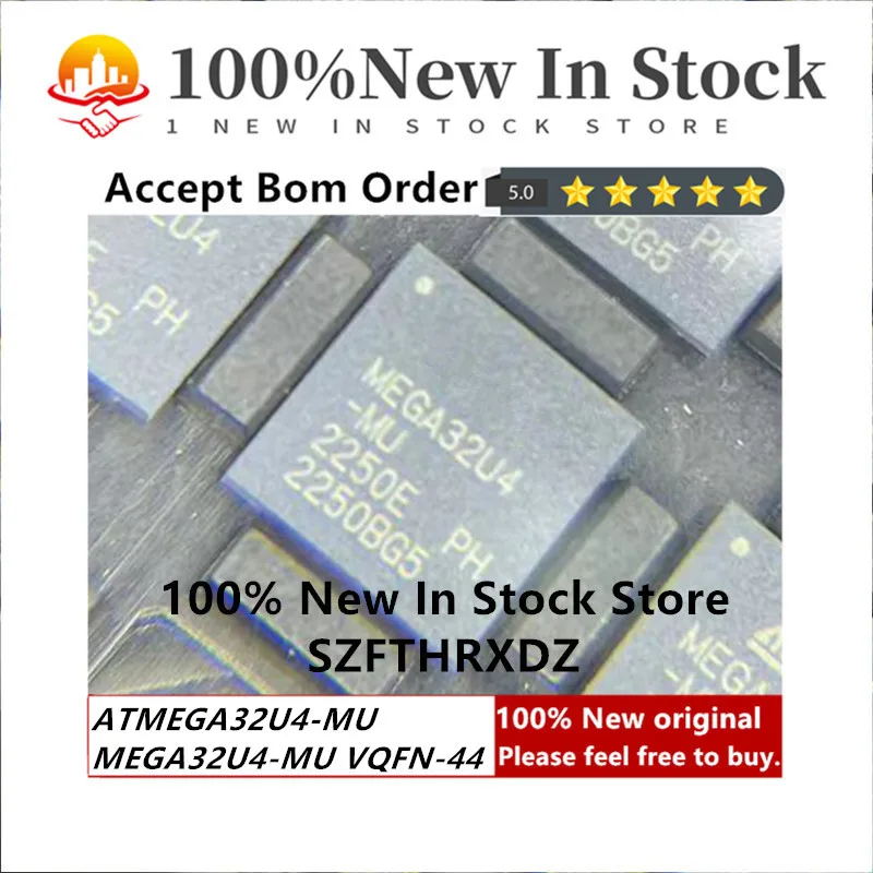 100% NEW ORIGINAL ATMEGA32U4-MU VQFN-44 MEGA32U4-MU VQFN44 MCU 8-bit AVR RISC 32KB Flash 3.3V/5V 44-Pin