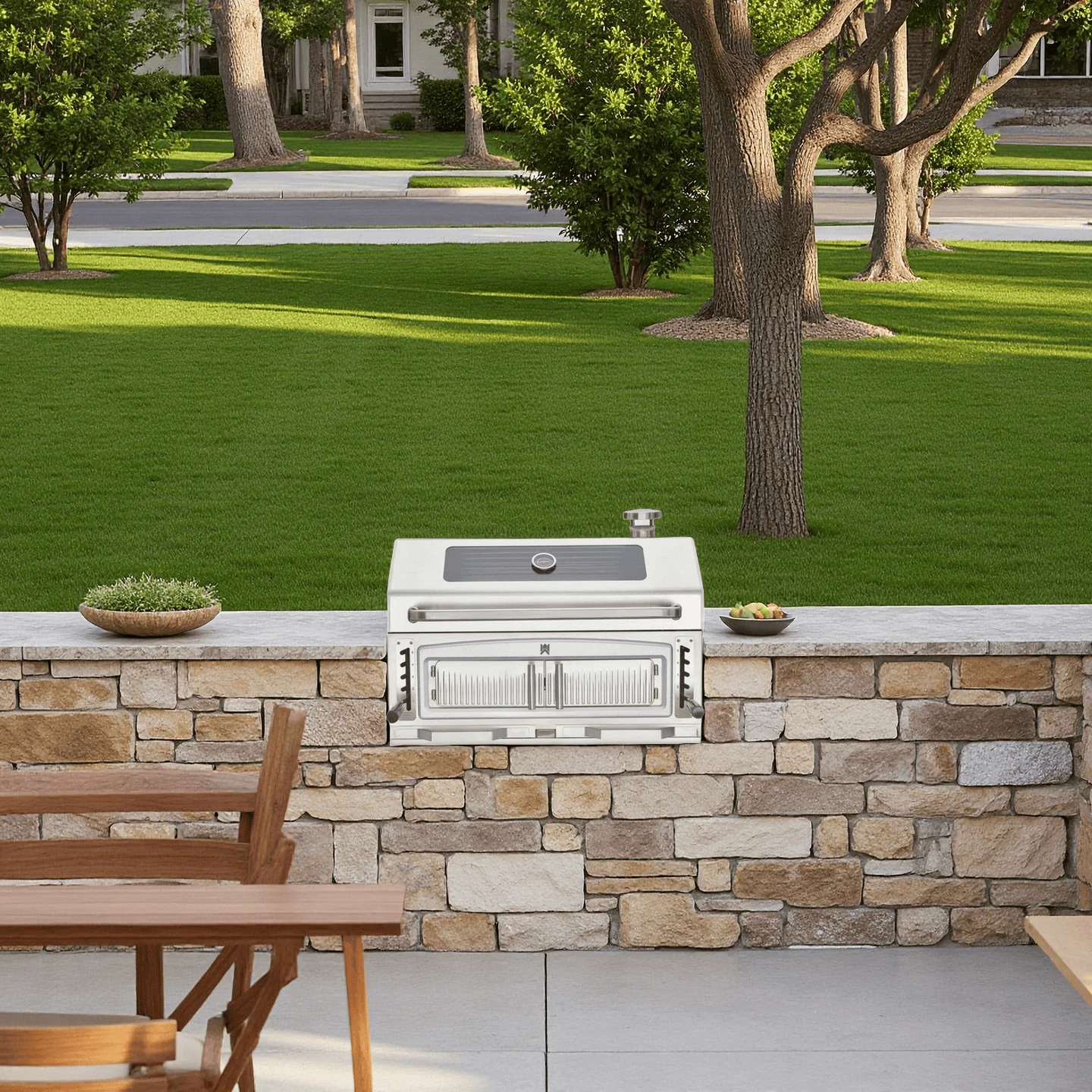 304 Stainless Steel Built-in Charcoal Grill with 4-Side Ventilation System Detachable Collector for Outdoor Kitchen