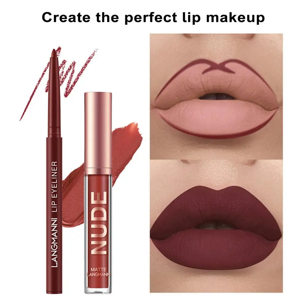 Einfach zu färbender Lipgloss, langanhaltender Lipliner, mattes Lipgloss-Set für Frauen, wasserfeste, aufpolsternde Glasur mit vollständiger Abdeckung für A