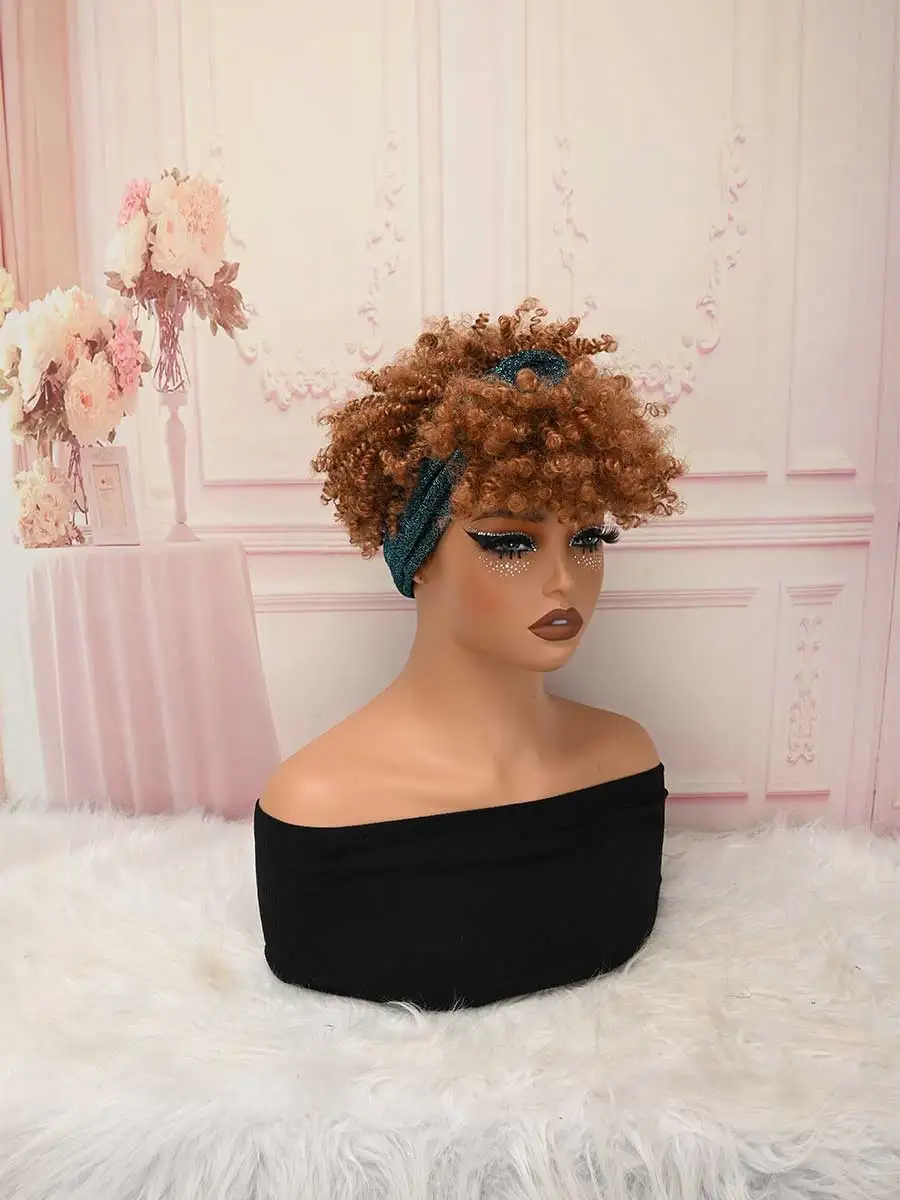 Sparkly Turban Afro Puff Curly Synthetic Wig