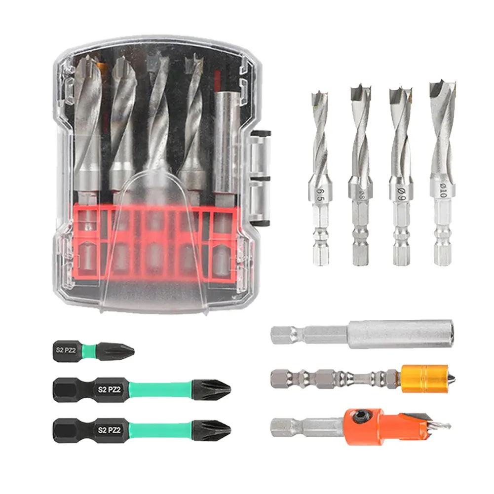 مجموعة رؤوس مثقاب مكونة من 10 قطع مع ساق سداسية لحفر الخشب والمعادن ومهام مفك البراغي المتوافقة مع الأدوات الكهربائية