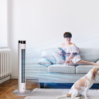 HOMCOM rocking Tower Fan 45W with remote Control Ø 31,5x93 cm White