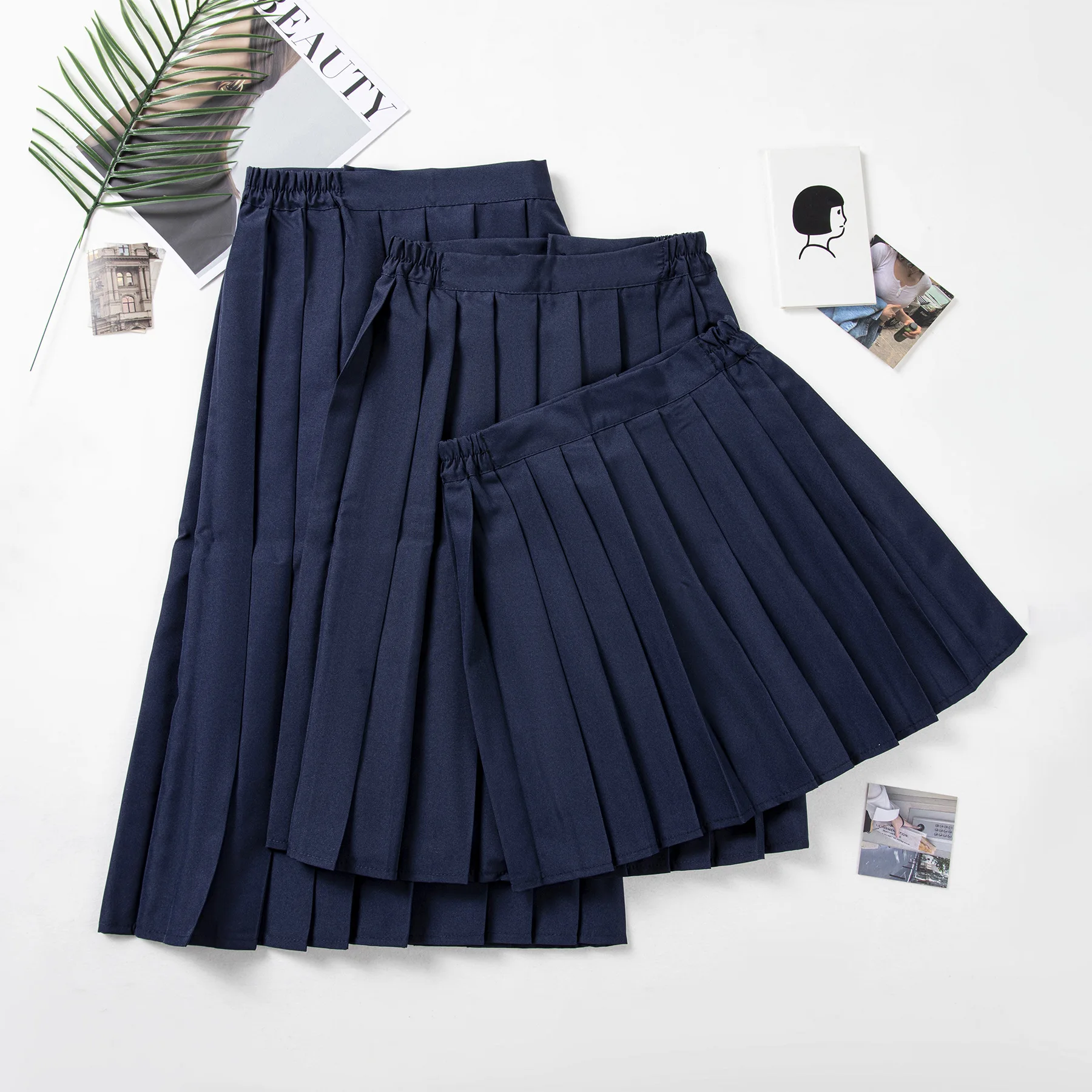 JK Uniform Plaid Skirt Teenage Girl Middle School Student Long Skirt Slimming School Style Basic Blue High Waist Skirt
