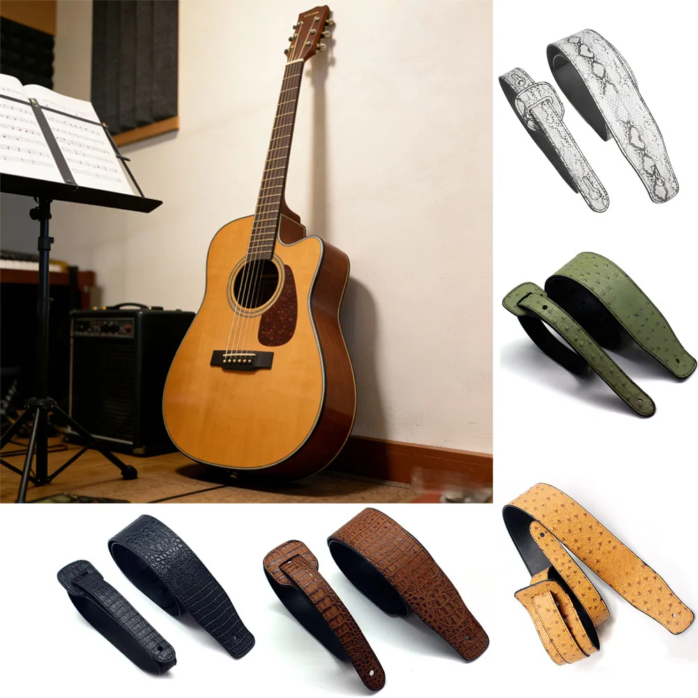 1 Pc Guitar Strap 130-150cm PU Leather Embossed Adjustable Shoulder Belt For Acoustic Electric Bass/Guitars Strap Replace Parts