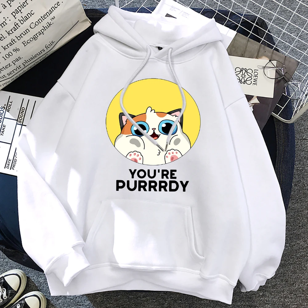 You're Purrrdy – sweat à capuche imprimé chat mignon pour femme, pull ample avec poches, polaire, assorti avec tout, Hip Hop, Streetwear, automne